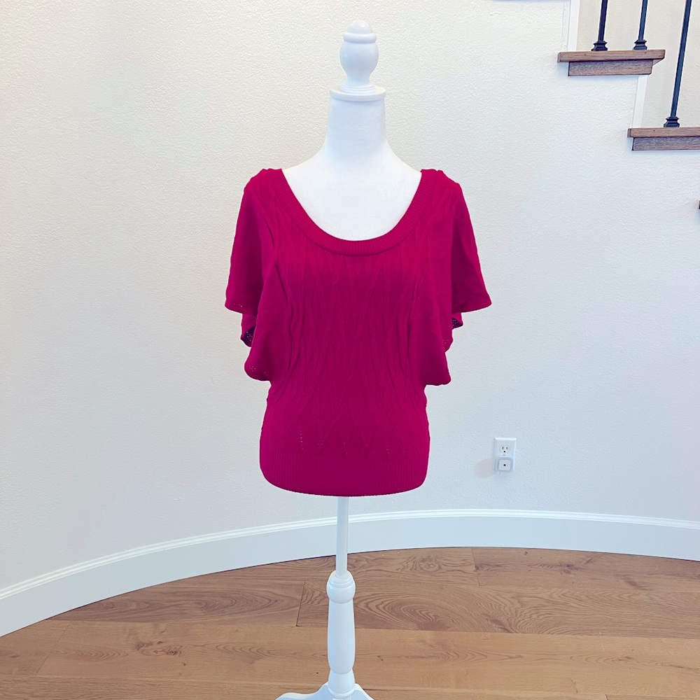 bebe Pink “Lipstick Diva” Butterfly Flutter Sleeve Sweater Tunic Top - Size S